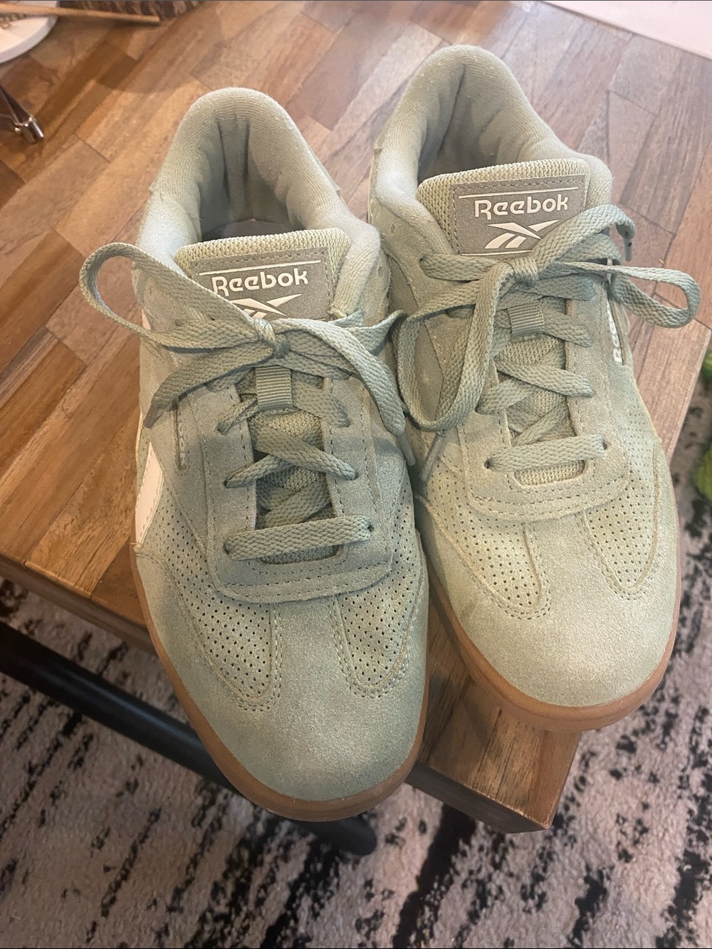Reebok Women’s Light Sage Suede Low-Top Sneakers with Gum Sole